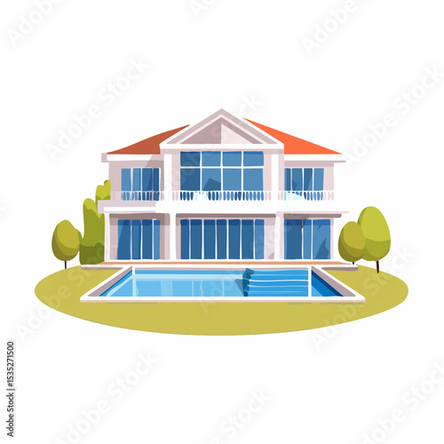 Vector Luxury modern home with backyard swimming pool