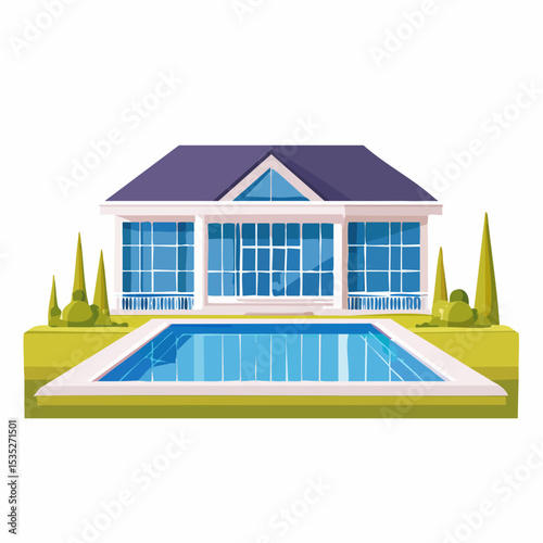 Vector Luxury modern home with backyard swimming pool