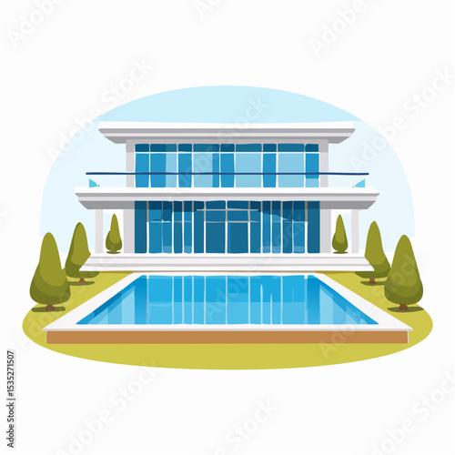 Vector Luxury modern home with backyard swimming pool