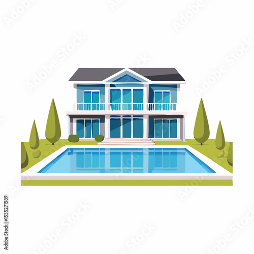 Vector Luxury modern home with backyard swimming pool