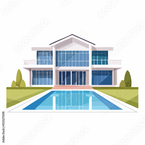 Vector Luxury modern home with backyard swimming pool