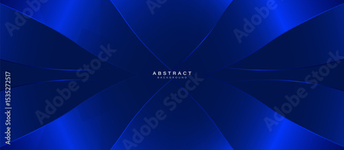 Dark blue, abstract, curved, layered shape with a ribbon and triangle background. Vector illustration