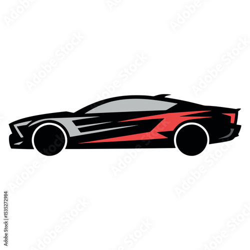 Modern Sports Car Vector Illustration with Red Accents