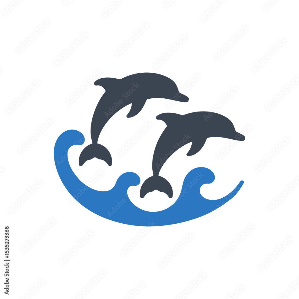 Dolphins in Wave Icon Dolphins in Wave Icon