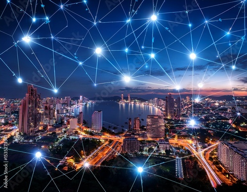 smart network and connection city of pattaya thailand at night