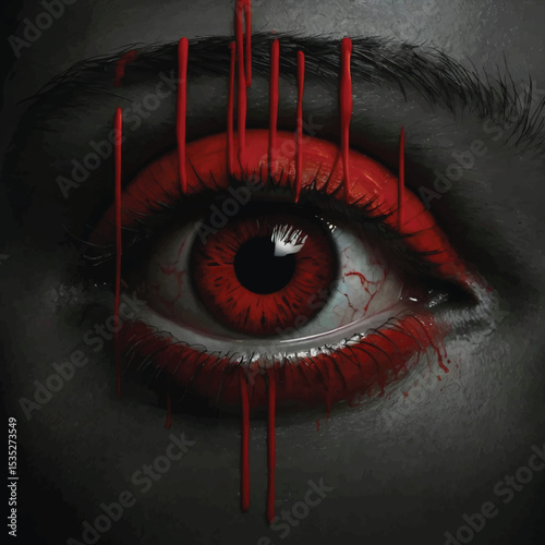 A Red Blood Eye Staring Intensely, T-shirt Design on Blood Eye  