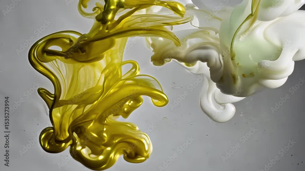 Billowing rivers molten white radiant metallic gold ink swirl together inside crystal clear water forming organic marbled tendrils that twist merge dissolve ultra detailed four k clip supplies motion