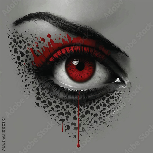 A Red Blood Eye Staring Intensely, T-shirt Design on Blood Eye  