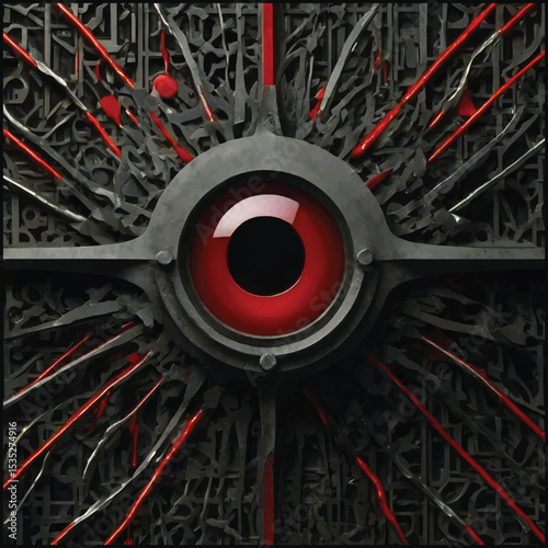A Red Blood Eye Staring Intensely, T-shirt Design on Blood Eye  