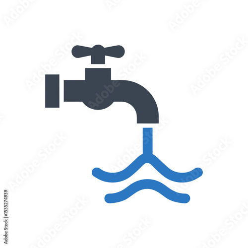 Water Tap with Flowing Water Icon