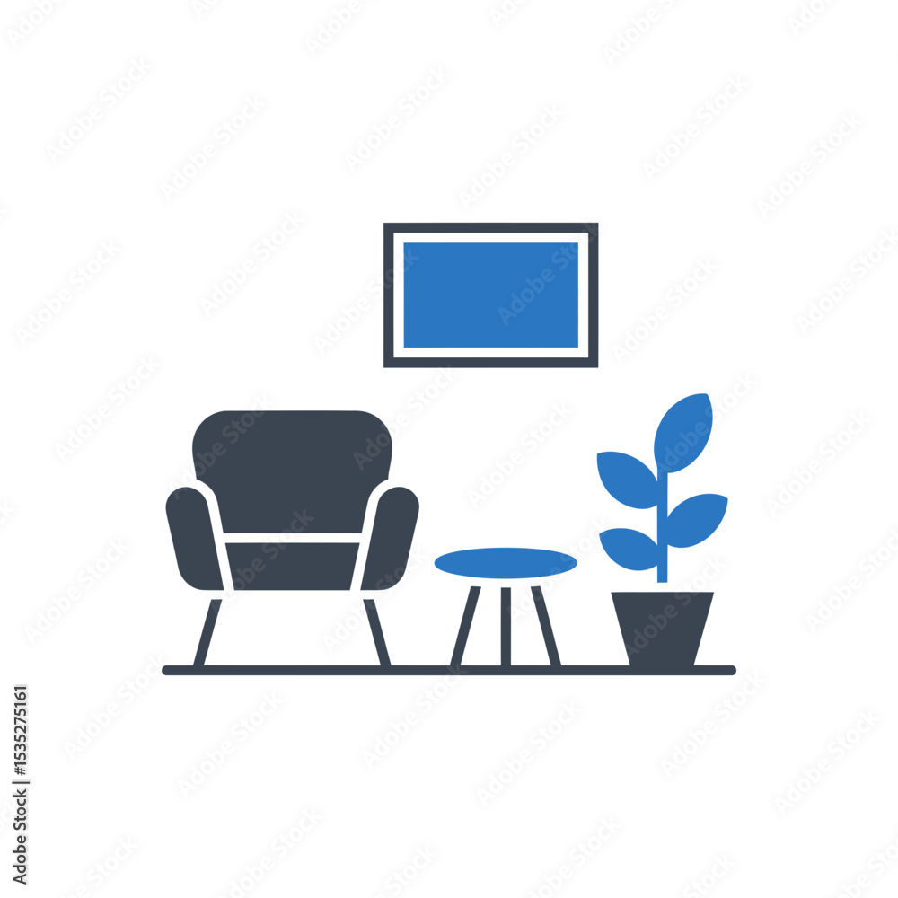 Fototapeta premium Living Room with Chair and Plant Icon