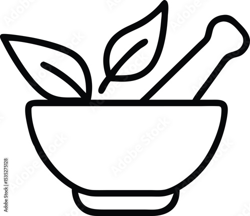 mortar and pestle with herbs outline icon