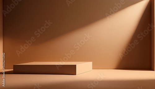 abstract geometry studio scene with shadow and light brown background for luxury product display showroom mockup minimal interior aesthetic with empty space geometric line square corner backdrop
