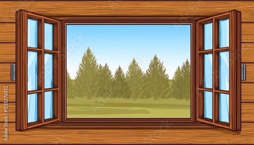 window in wooden frame