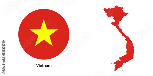 vietnam flag and vietnam map with transparent background