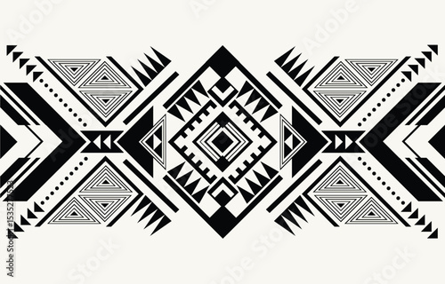 Ethnic tribal african black and white background. Seamless tribal pattern, folk embroidery, tradition geometric tribal  ornament. Traditional design for fabric, textile, print, rug, paper, carpet