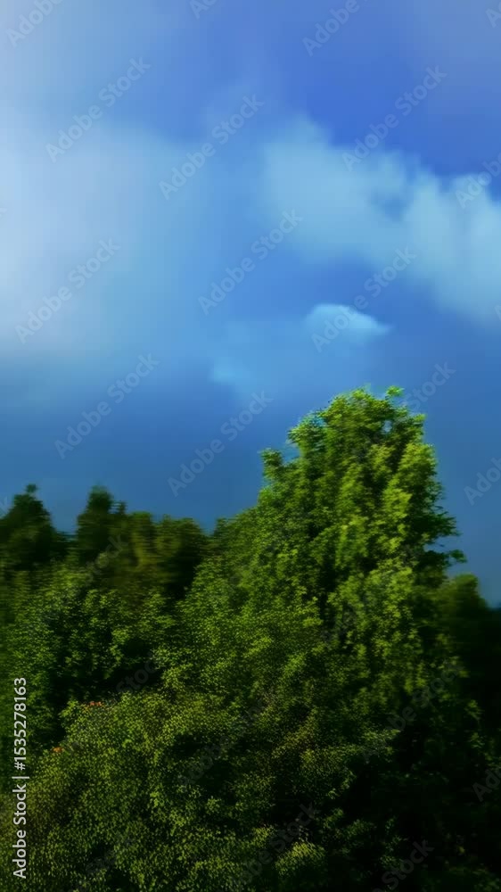 Vibrant double rainbow arcs across a stormy sky above lush green treetops with light breaking through dark clouds Vibrant double rainbow arcs across a stormy sky above lush green treetops with light breaking through dark clouds