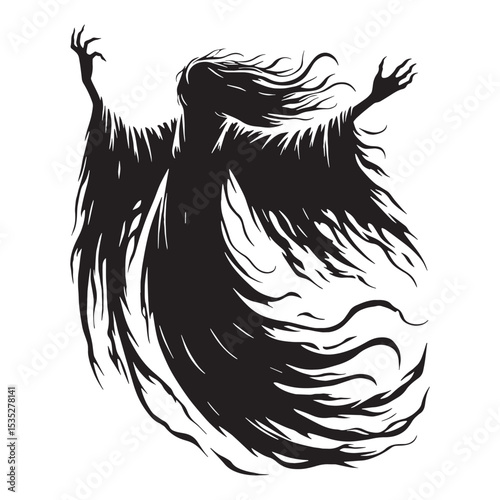 Chilling Banshee Cursed Spirit Depiction Graphic, with a Feeling of Cold and Fear - banshee silhouette - banshee vector - silhouette of banshee - Banshee illustration
