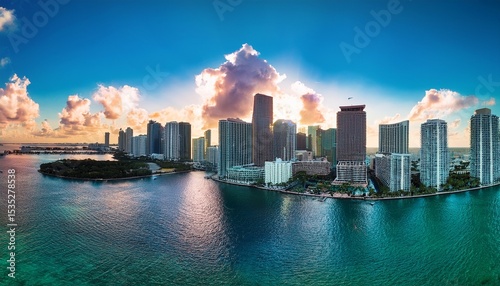colorful panorama of miami florida downtown buildings
