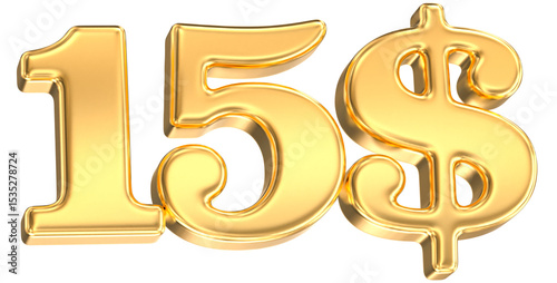 Number 15$ Gold 3D Render