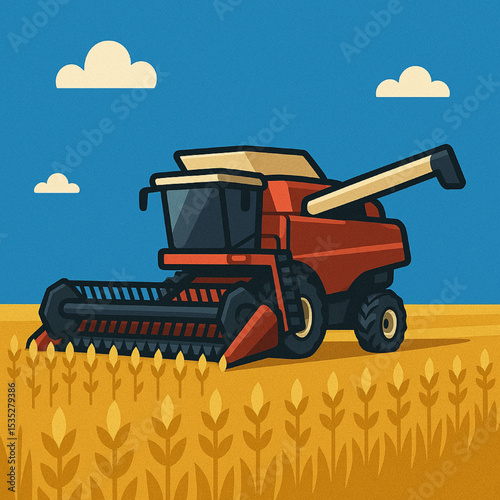 combine harvester working on wheat field