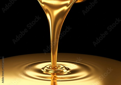 Golden liquid pouring on dark background