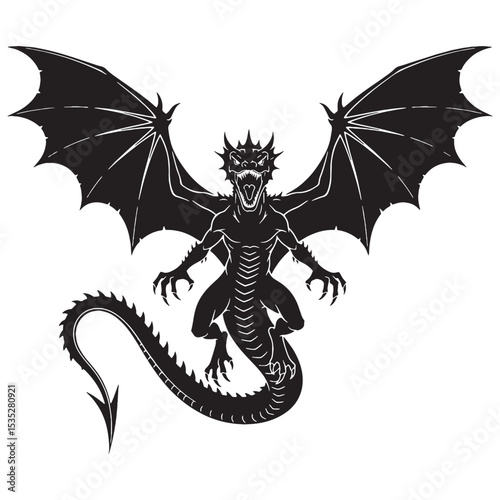 Ancient Cavern Basilisk Legendary Killer Form Vector, Showing Its Rough Skin and Long, Deadly Tail - basilisk silhouette - basilisk vector - silhouette of basilisk - Basilisk illustration
