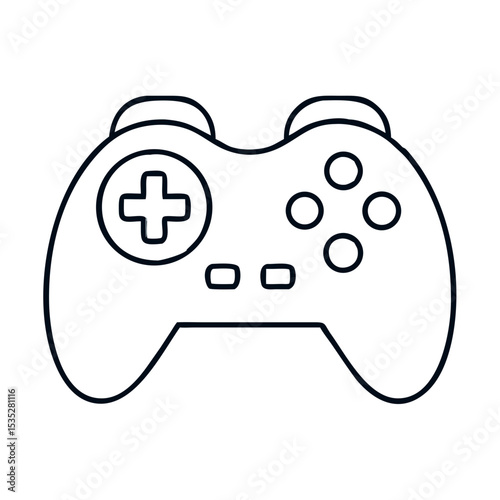 Gamepad buttons design.  Simple gamepad icon with directional buttons and cross.  Clean line art style perfect for video game streaming, podcast, and gaming app interfaces.