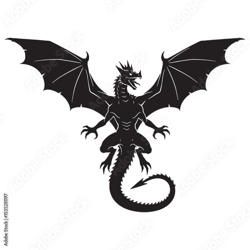 Terrifying Dark Basilisk Serpent King with Deadly Gaze Silhouette Outline, Ready to Turn You to Stone - basilisk silhouette - basilisk vector - silhouette of basilisk - Basilisk illustration
