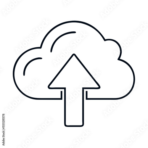 Cloud upload arrow icon. Simple line art upload arrow inside cloud shape.  Modern upload arrow symbol for digital interface design. Perfect for apps, websites, and streaming services.