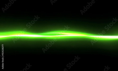 Green neon wave smoothly oscillating left-right on black background — hypnotic rhythm and digital aesthetics. Looping video.