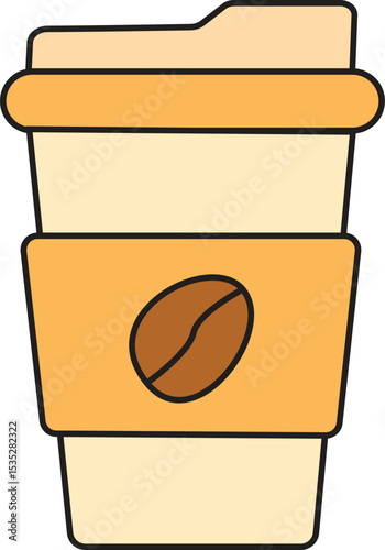 Flat Vector Coffee To Go Cup with Coffee Bean Logo – Modern Takeaway Drink Icon for Café Branding and Beverage Packaging Design