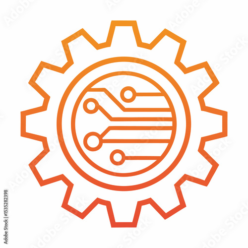 Abstract gear with circuit board inside orange gradient icon