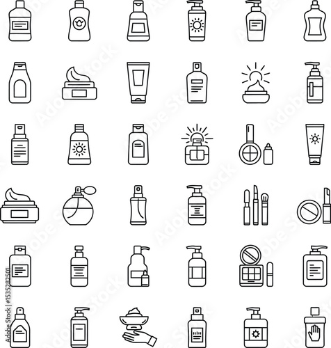 Beauty Product Outline Vector Icons Set - Minimalist Flat Design for Skincare & Makeup