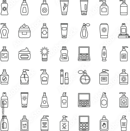 Beauty Product Outline Vector Icons Set - Minimalist Flat Design for Skincare & Makeup