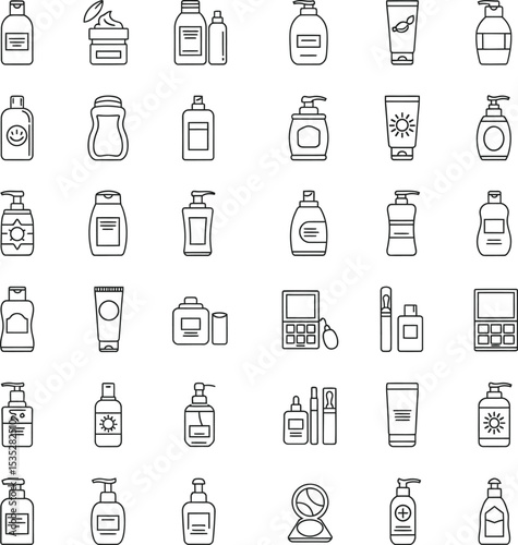 Beauty Product Outline Vector Icons Set - Minimalist Flat Design for Skincare & Makeup
