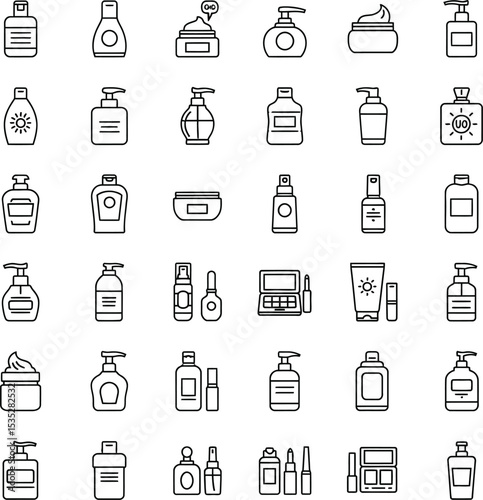 Beauty Product Outline Vector Icons Set - Minimalist Flat Design for Skincare & Makeup