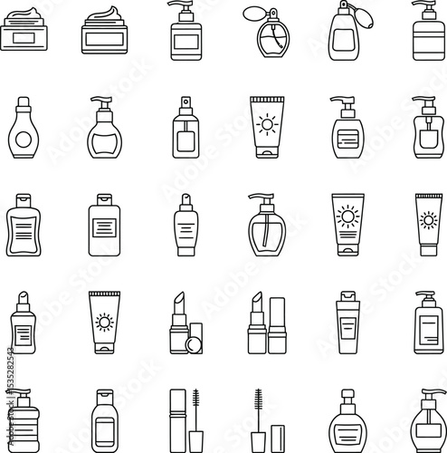 Beauty Product Outline Vector Icons Set - Minimalist Flat Design for Skincare & Makeup