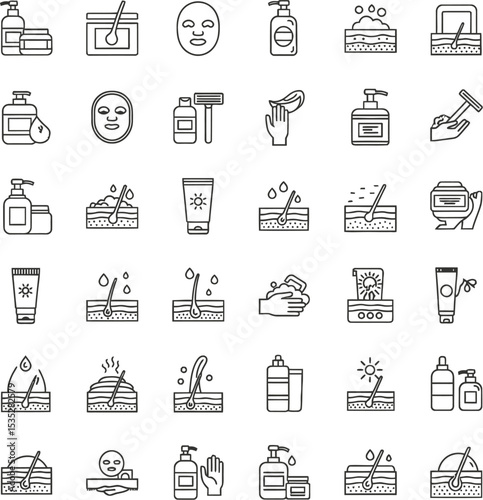 Skincare & Sun Protection Line Art Icons Set - Minimalist Beauty & Wellness Symbols