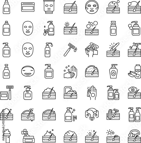 Skincare & Sun Protection Line Art Icons Set - Minimalist Beauty & Wellness Symbols
