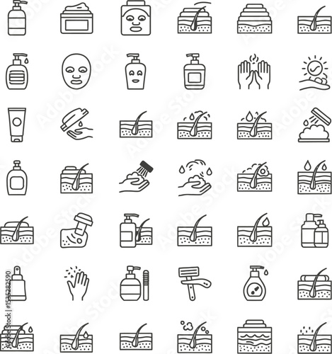 Skincare & Sun Protection Line Art Icons Set - Minimalist Beauty & Wellness Symbols