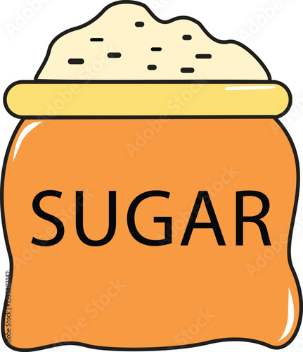 Flat Vector Illustration of Sugar Bag with Label – Minimalist Food Ingredient Icon for Packaging, Grocery, and Kitchen Design