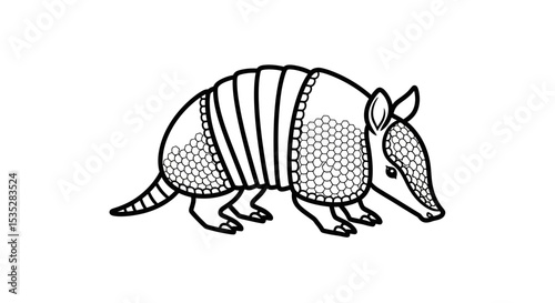 Armadillo Vector Outline: Coloring Book Style Unique Animal Illustration