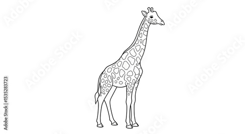 Giraffe Vector Outline: Coloring Book Style Savanna Animal Illustration