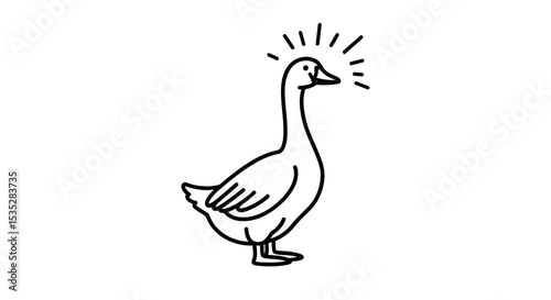 Goose Vector Outline: Coloring Book Style Farm Bird Illustration for Kids