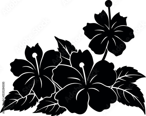Black Hibiscus Flowers Silhouette Clipart