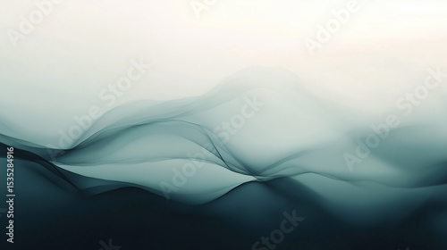 Soft flowing waves of misty light create an ethereal landscape in calming shades of blue and gray