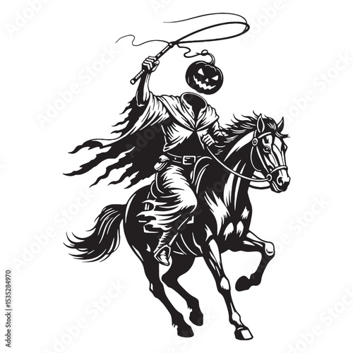 This Darkened Dullahan Headless Figure Depiction Outline, Rides Across a Strange Landscape - dullahan silhouette - dullahan vector - silhouette of dullahan - Dullahan illustration
