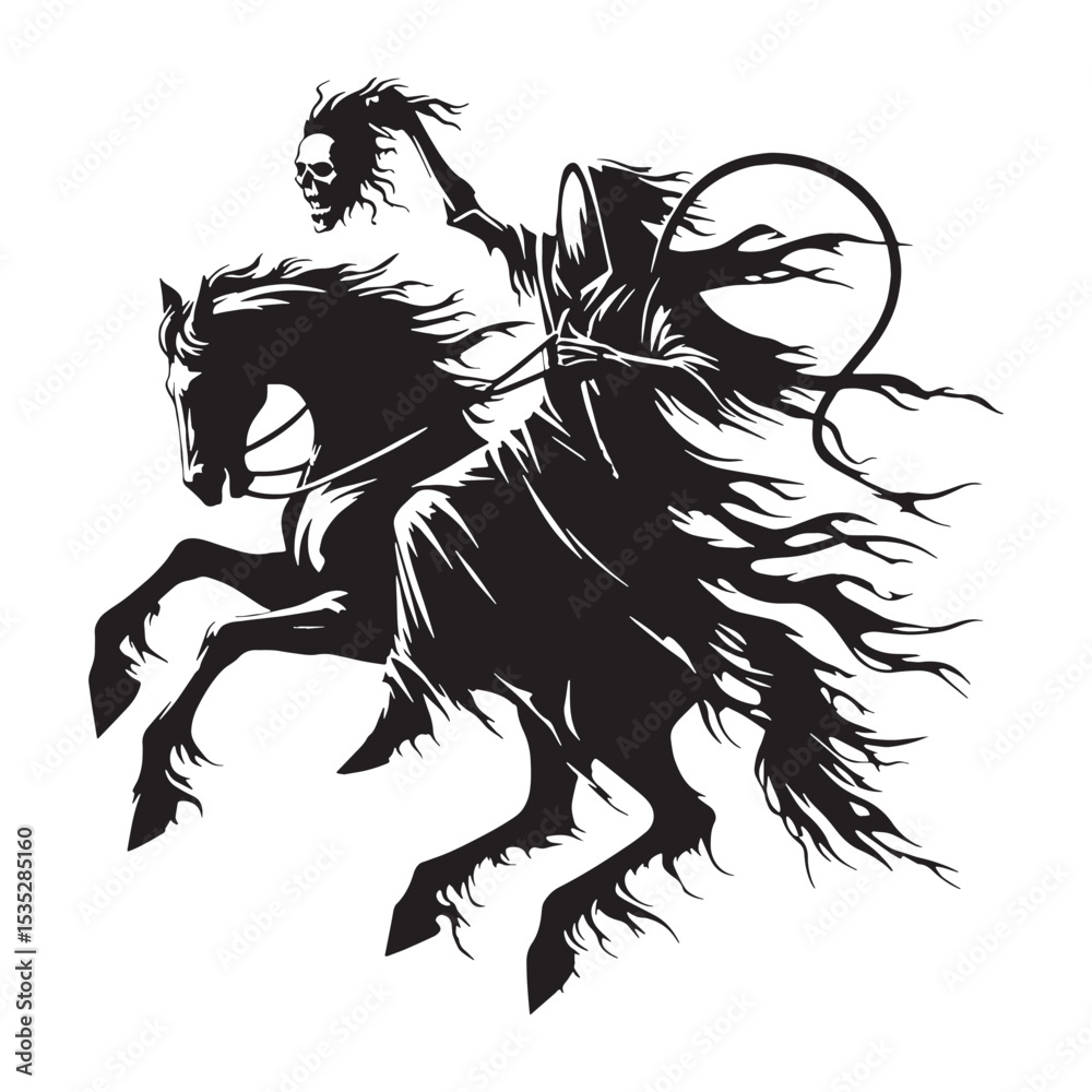 Obraz premium Look at This Classic Scary Dullahan Headless Rider Depiction Graphic, Carrying a Whip of Spines - dullahan silhouette - dullahan vector - silhouette of dullahan - Dullahan illustration 