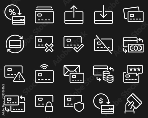 Simple Set of Credit Card Related Vector Line Icons. Contains such Icons as Top up or Withdraw Funds, Money Transfer, Payment and more.